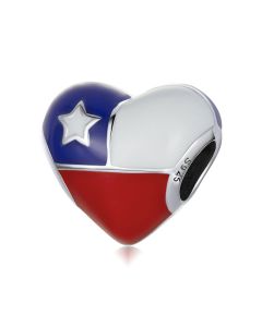 Chilean Flag Heart Charm, Fit Pandora Charms, Charms for Pandora Bracelet, For Pandora Charm Bracelet, 925 Sterling Silver Charms