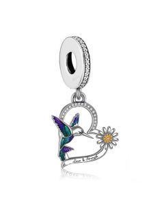 Hummingbird and Sunflower Charm, Fit Pandora Charms, For Pandora Charm Bracelet, 925 Sterling Silver Charms, Charms for Pandora Bracelet