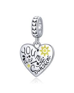 You Are My Sunshine Heart Charm, 925 Sterling Silver Charms, Fit Pandora Charms, For Pandora Charm Bracelet, Charms for Pandora Bracelet