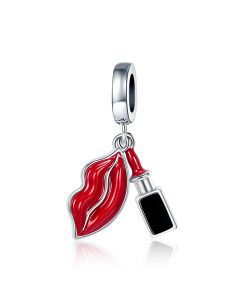 Lipstick Charm with Red Lips Charm, Charms for Pandora Bracelet, For Pandora Charm Bracelet, Fit Pandora Charms, 925 Sterling Silver Charms