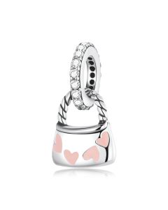 Cute Pink Love Heart Bag Charm, 925 Sterling Silver Charms, Fit Pandora Charms, Charms for Pandora Bracelet, For Pandora Charm Bracelet