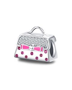 Pink Heart Bow-knot Handbag Charm, 925 Sterling Silver Charms, Charms for Pandora Bracelet, Fit Pandora Charms, For Pandora Charm Bracelet