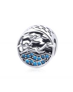Seagull Flying on Sea Charm, 925 Sterling Silver Charms, For Pandora Charm Bracelet, Charms for Pandora Bracelet, Fit Pandora Charms