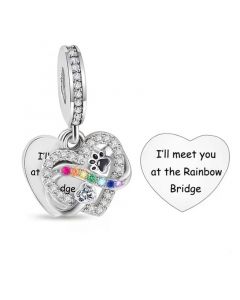 I Will Meet You at The Rainbow Bridge Charm, I Love My Pet Charm, 925 Sterling Silver Charm, Charms for Pandora Bracelet, Fit Pandora Charms