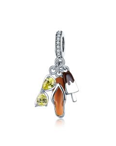 Yellow Glasses Beach Slipper Summer Icecream Charm, Vacation Lover Charm, Fit Pandora Charms, Charms for Pandora Bracelet