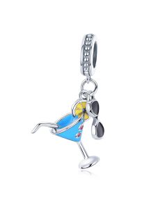 Summer Drink and Sunglasses Dangle Charm, 925 Sterling Silver Charms, Charms for Pandora Bracelet, Fit Pandora Charms
