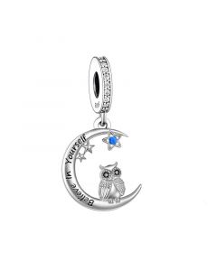Owl Sitting on the Moon Charm, Fit Pandora Charms, For Pandora Charm Bracelet, Charms for Pandora Bracelet, 925 Sterling Silver Charms