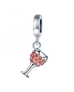 Red Zirconia Wine Glass Charm, 925 Sterling Silver Charms, Charms for Pandora Bracelet, For Pandora Charm Bracelet, Fit Pandora Charms