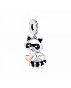 Raccoon Always in My Heart Charm, 925 Sterling Silver Charms, Charms for Pandora Bracelet, For Pandora Charm Bracelet, Fit Pandora Charms