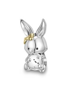Bunny with 14K Gold Bow Tie Charm, For Pandora Charm Bracelet, Fit Pandora Charms, 925 Sterling Silver Charms, Charms for Pandora Bracelet