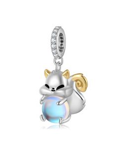 Cute Squirrel with Moonstone Charm, 925 Sterling Silver Charms, For Pandora Charm Bracelet, Fit Pandora Charms, Charms for Pandora Bracelet