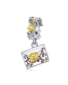 Flower Envelope Charm, For Pandora Charm Bracelet, Fit Pandora Charms, Charms for Pandora Bracelet, 925 Sterling Silver Charms