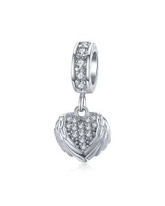 Dazzling Angel Wings Heart Charm, 925 Sterling Silver Charms, Charms for Pandora Bracelet, Fit Pandora Charms, For Pandora Charm Bracelet