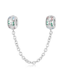 Lovely Baby Foot Logo Safety Chain Charm, Baby Footprint Safety Chain Charm, Fit Pandora Charms, Charms for Pandora Bracelet