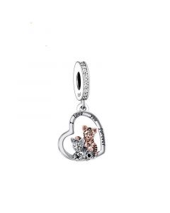 Couple Tigers I Love You Forever Charm, Fit Pandora Charms, Charms for Pandora Bracelet, 925 Sterling Silver Charms