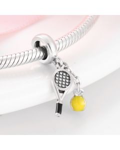 Tennis and Racket Charm, 925 Sterling Silver Charms, For Pandora Charm Bracelet, Charms for Pandora Bracelet, Fit Pandora Charms