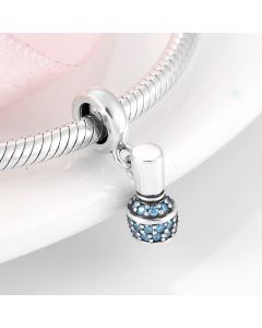 Perfume Bottle Blue CZ Paved Charm, Fit Pandora Charms, For Pandora Charm Bracelet, Charms for Pandora Bracelet, 925 Sterling Silver Charms