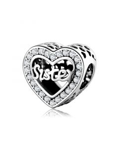 Sister Love Heart Charm, For Pandora Charm Bracelet, Fit Pandora Charms, Charms for Pandora Bracelet, 925 Sterling Silver Charms