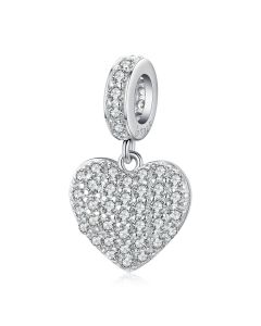 Sparkling Clear CZ Heart Charm, 925 Sterling Silver Charms, Charms for Pandora Bracelet, Fit Pandora Charms, For Pandora Charm Bracelet