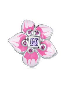Peach Blossom Charm, 925 Sterling Silver Charms, Charms for Pandora Bracelet, For Pandora Charm Bracelet, Fit Pandora Charms