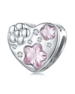 Pink Zircon Star and Flower Charm, For Pandora Charm Bracelet, Charms for Pandora Bracelet, Fit Pandora Charms, 925 Sterling Silver Charms