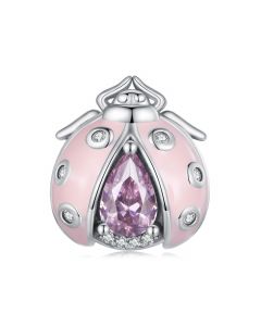 Pink Ladybird Charm, Pink Zircon Ladybug Charm, Fit Pandora Charms, Charms for Pandora Bracelet, 925 Sterling Silver Charms