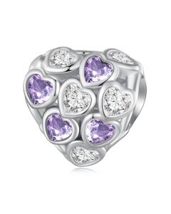 Purple Zircon Hearts Charm, Fit Pandora Charms, 925 Sterling Silver Charms, For Pandora Charm Bracelet, Charms for Pandora Bracelet