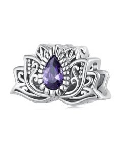 Purple Zircon Lotus Charm, For Pandora Charm Bracelet, 925 Sterling Silver Charms, Charms for Pandora Bracelet, Fit Pandora Charms