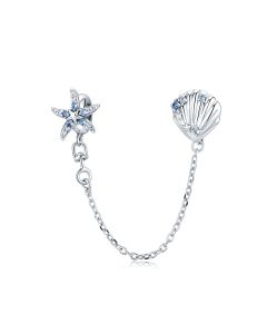 Starfish and Shell Safety Chain Charm, Charms for Pandora Bracelet, Fit Pandora Charms, 925 Sterling Silver Charms