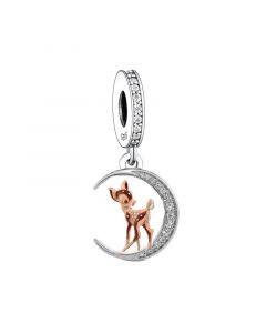 The Deer Elk on the Moon Charm, For Pandora Charm Bracelet, Charms for Pandora Bracelet, Fit Pandora Charms, 925 Sterling Silver Charms