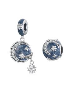 Blue Starry Sky Charm, Gorgeous Stars and Moon Charm, Charms for Pandora Bracelet, Fit Pandora Charms, 925 Sterling Silver Charms