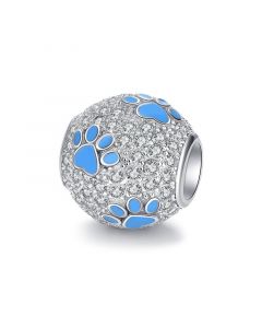 Sparkling Blue Pet Footprint Charm, Animal Paw Print Charm, Fit Pandora Charms, Charms for Pandora Bracelet, 925 Sterling Silver Charms