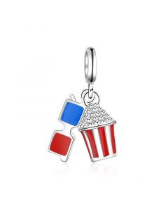 Popcorn with Blue Red Sunglasses Charm, 925 Sterling Silver Charms, Fit Pandora Charms, Charms for Pandora Bracelet