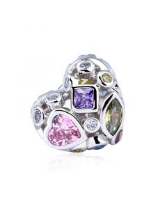 Colorful Zircon Heart Charm, Fit Pandora Charms, Charms for Pandora Bracelet, 925 Sterling Silver Charms, For Pandora Charm Bracelet