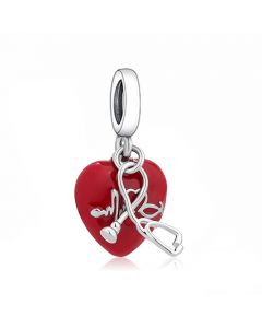 Stethoscope with Red Heart Charm, Charms for Pandora Bracelet, For Pandora Charm Bracelet, 925 Sterling Silver Charms, Fit Pandora Charms