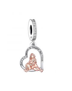 Mother and Daughter Best Friends Heart Charm, 925 Sterling Silver Charms, Charms for Pandora Bracelet, Fit Pandora Charms