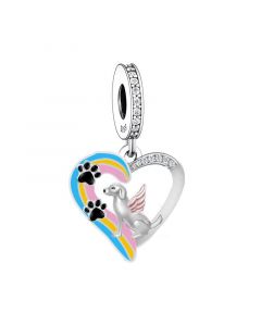 Angel Dog Heart Charm, For Pandora Charm Bracelet, Fit Pandora Charms, Charms for Pandora Bracelet, 925 Sterling Silver Charms