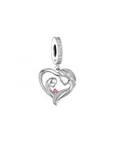 Mother and Daughter Pink Heart Charm, Charms for Pandora Bracelet, For Pandora Charm Bracelet, 925 Sterling Silver Charm, Fit Pandora Charms