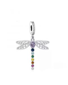 Dragonfly with Rainbow Colorful Tail Charm, 925 Sterling Silver Charms, Fit Pandora Charms, Charms for Pandora Bracelet