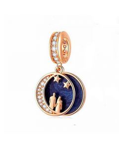 Boy and Girl Hand in Hand on The Moon Charm, Forever Love Charm, Charms for Pandora Bracelet, 925 Sterling Silver Charms, Fit Pandora Charms