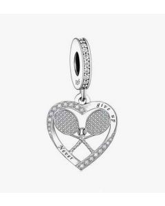 Tennis Racket Charm, Love Sport Never Give Up Charm, 925 Sterling Silver Charms, Fit Pandora Charms, Charms for Pandora Bracelet