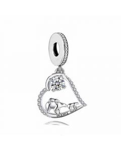 Mama Bear Carry Baby Heart Zircon Charm, 925 Sterling Silver Charms, Fit Pandora Charms, Charms for Pandora Bracelet