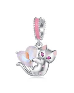Cute Cat Heart Dangle Charm, Fit Pandora Charms, Charms for Pandora Bracelet, 925 Sterling Silver Charms, For Pandora Charm Bracelet