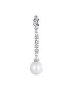 Shell Pearl Zircon Dangle Charm, For Pandora Charm Bracelet, Charms for Pandora Bracelet, Fit Pandora Charms, 925 Sterling Silver Charms