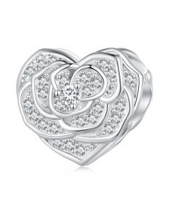 Heart of Rose Charm, Fit Pandora Charms, For Pandora Charm Bracelet, Charms for Pandora Bracelet, 925 Sterling Silver Charms