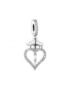 Heart College Graduation Hat Book Scroll Charm, Charms for Pandora Bracelet, Fit Pandora Charms, 925 Sterling Silver Charms