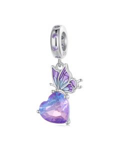 Gradient Purple Butterfly Heart Charm, 925 Sterling Silver Charms, Fit Pandora Charms, Charms for Pandora Bracelet