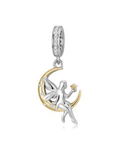 Fairy on The Moon Charm, For Pandora Charm Bracelet, 925 Sterling Silver Charms, Fit Pandora Charms, Charms for Pandora Bracelet