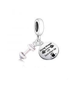 Strong Women Weightlifting Barbell Weight Dumbbell Charm, 925 Sterling Silver Charms, Charms for Pandora Bracelet, Fit Pandora Charms