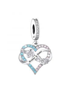 Brother and Sister Endless Love Heart Charm, Charms for Pandora Bracelet, 925 Sterling Silver Charms, Fit Pandora Charms